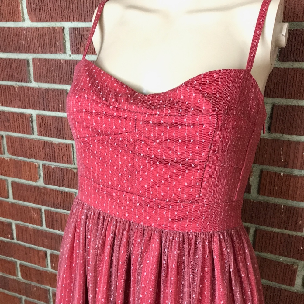 Fossil Red Swiss Dot Netting Swing Cocktail Dress - image 7